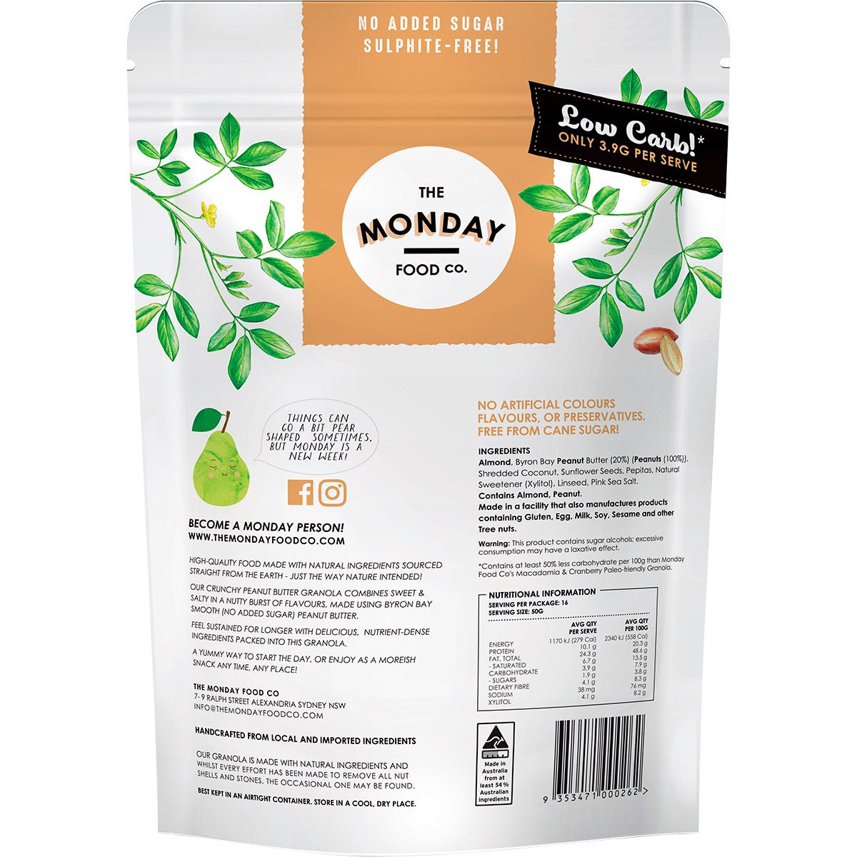 The Monday Food Co. Keto Gourmet Granola Crunchy Peanut Butter 800g Payless 4 Organics