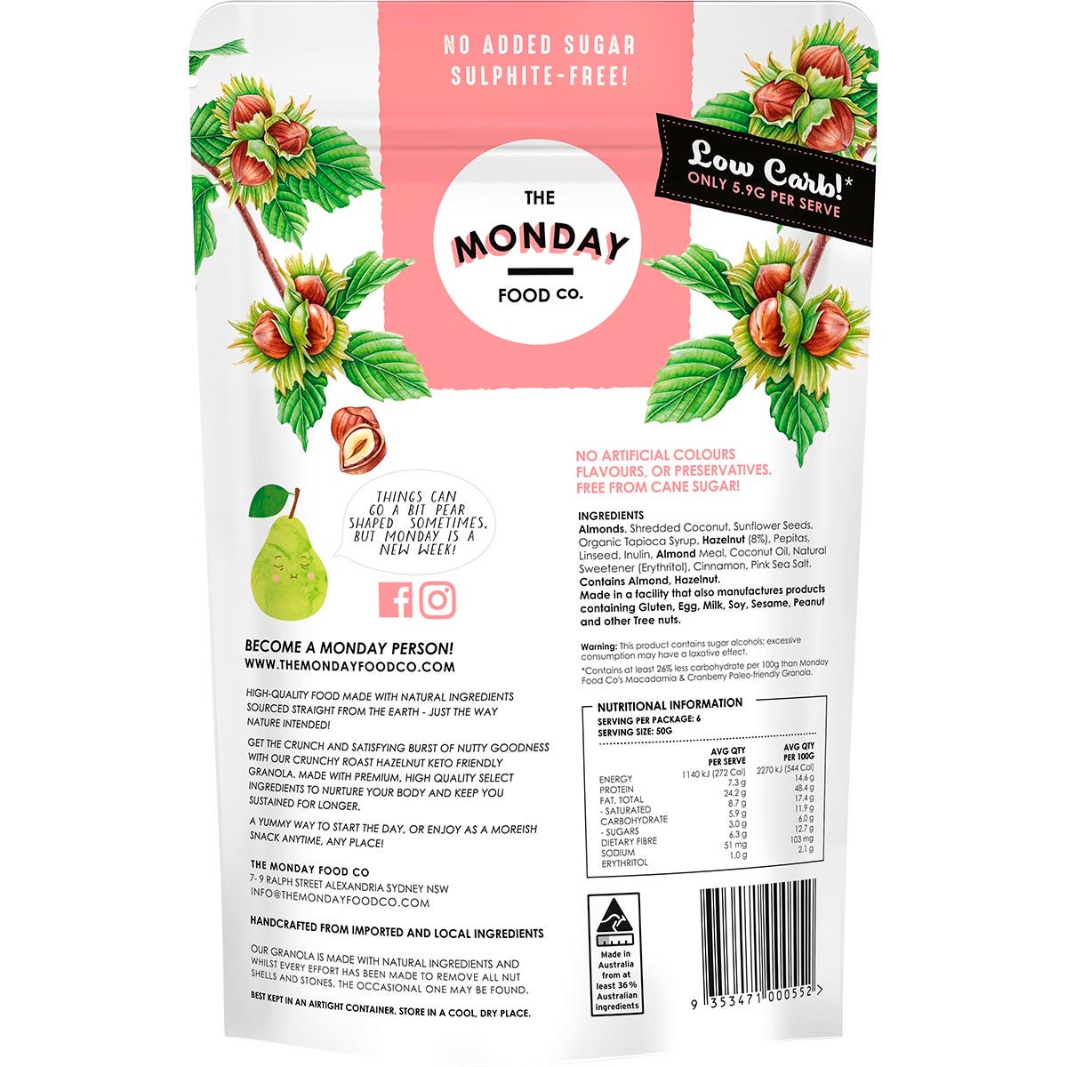 The Monday Food Co. Keto Gourmet Granola Crunchy Roast Hazelnut 300g Payless 4 Organics