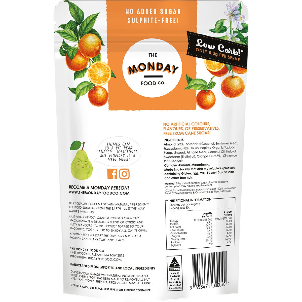 The Monday Food Co. Keto Gourmet Granola Orange Infused Crunchy Macadamia 300g Payless 4 Organics