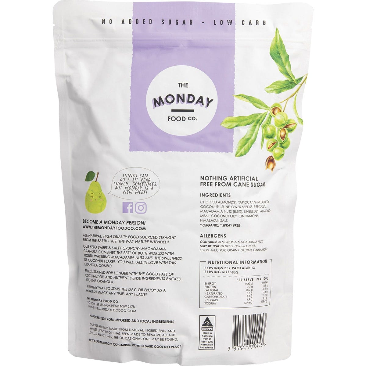 The Monday Food Co. Keto Gourmet Granola Sweet Crunchy Macadamia Clusters 800g Payless 4 Organics