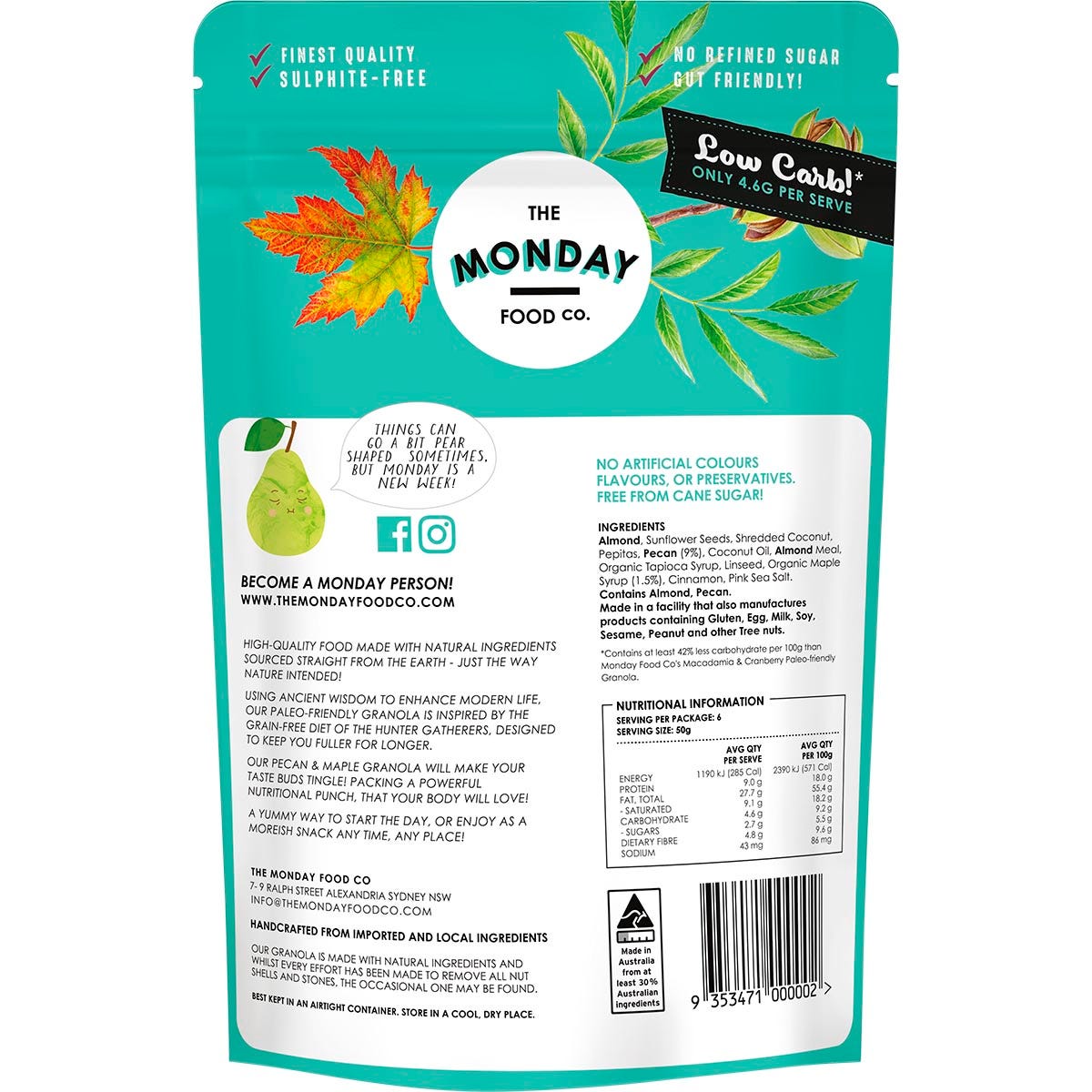 The Monday Food Co. Paleo Gourmet Granola Pecan & Maple 300g Payless 4 Organics