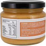 A jar of Nutrafini Italian Mayonnaise with a black lid, showing the front nutrition label and storage/information panel on a white background.