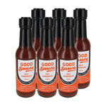 Six bottles of Good Sauce Hot Habanero chili sauce arranged in two rows on a plain white background.