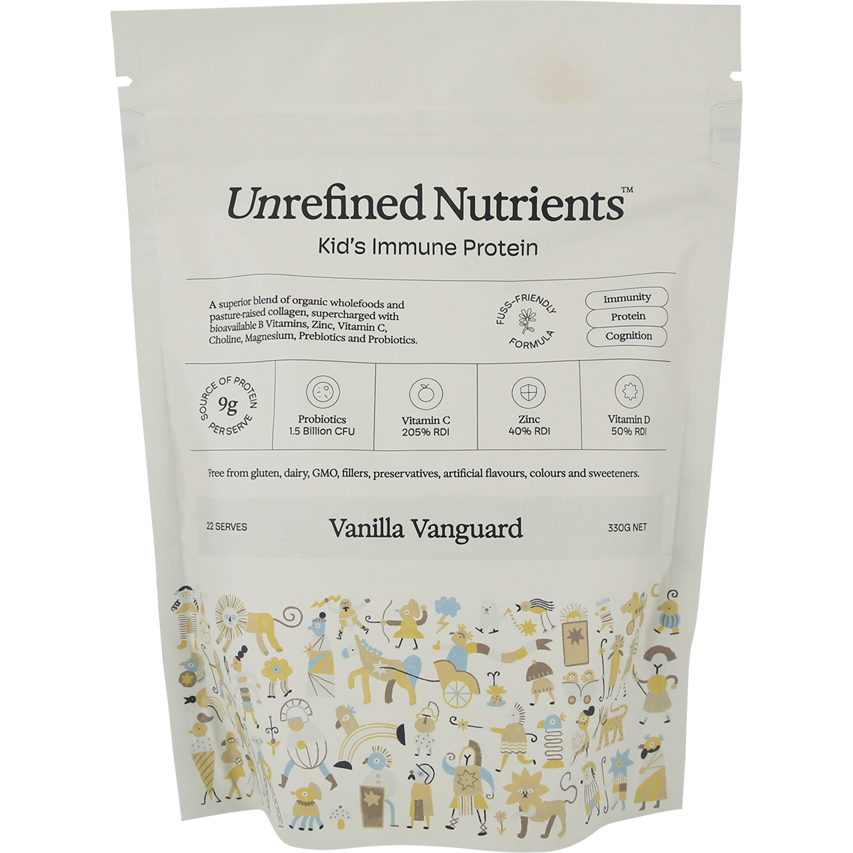 Unrefined Nutrients Kid's Immune Protein Vanilla Vanguard 330g