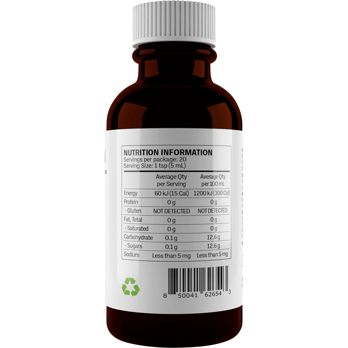 Right side of Native Vanilla Pure Vanilla Extract 100ml bottle showing supplemental facts and directions.