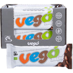Vego Mini Whole Hazelnut Chocolate Bar 65g pack of 20 with one bar unwrapped showing whole hazelnuts.