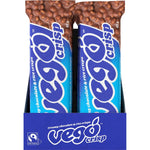 A 20-pack retail display box of Vego Crisp creamy chocolate and rice crisp bars on a white background.
