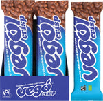 20-pack box and single 40g bar of Vego Crisp Creamy Chocolate and Rice Crisps with hazelnut paste and organic ingredients.