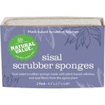 Natural Value 2-pack of sisal scrubber sponges made from agave fibers and plant-based cellulose on a white background.