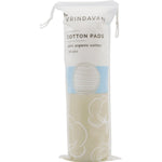 100-pack of Vrindavan Organic Cotton Pads in a clear bag with a green and white label and GOTS organic logo.