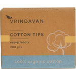 Vrindavan Organic Cotton Tips 200pcs featuring sustainable bamboo stems and GOTS certified organic cotton.