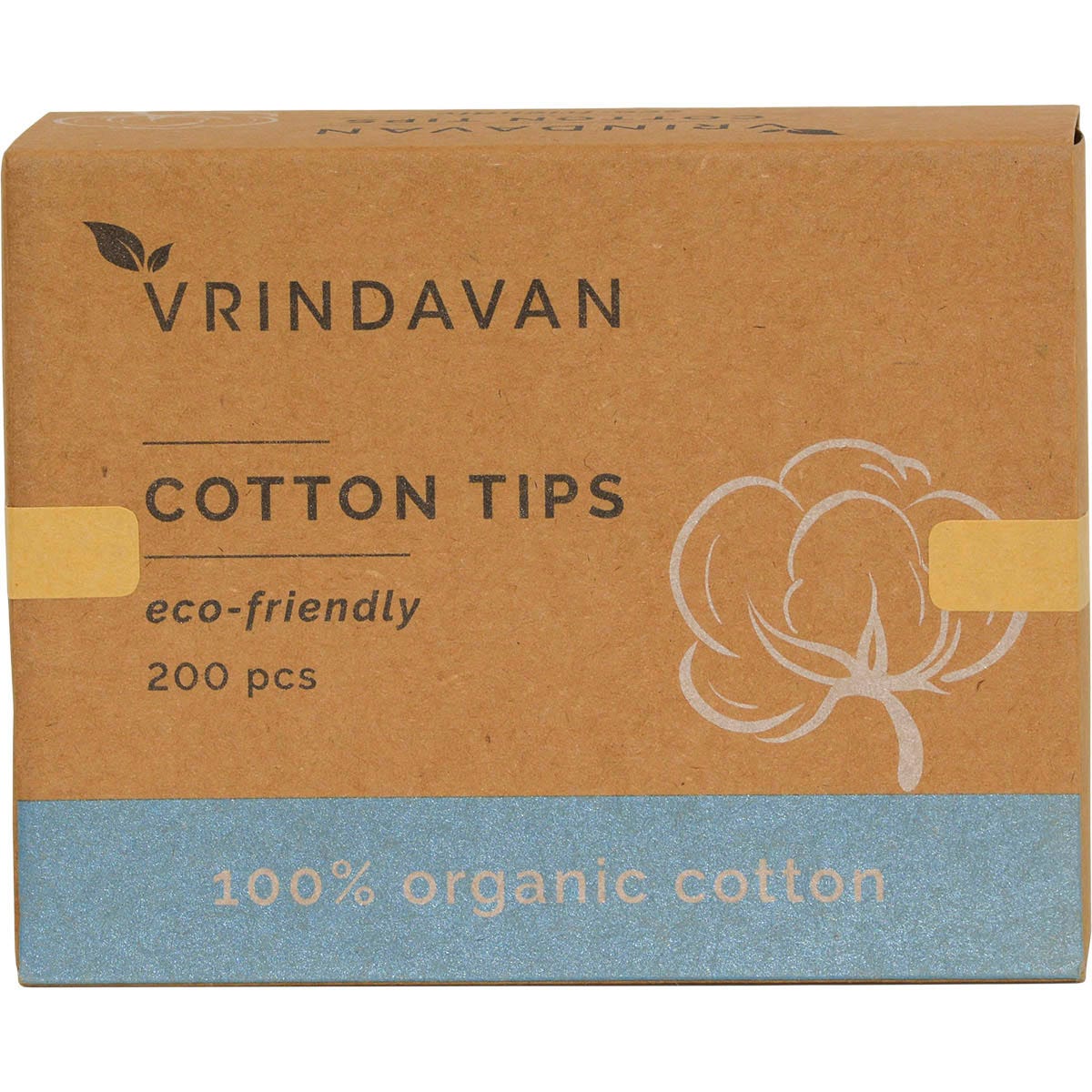 Vrindavan Organic Cotton Tips 200pcs featuring sustainable bamboo stems and GOTS certified organic cotton.