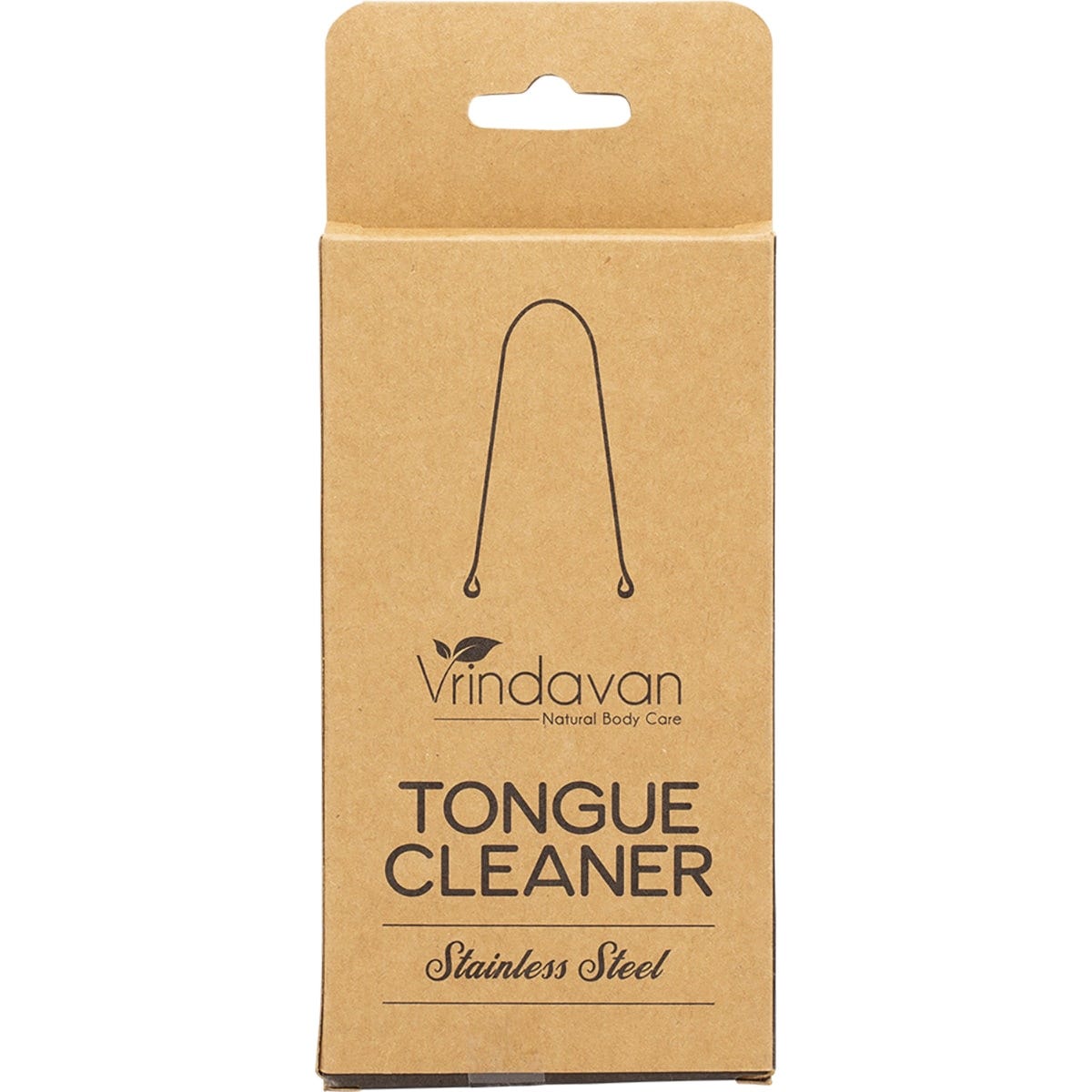 Vrindavan stainless steel tongue cleaner with a U-shaped design and looped handles for oral hygiene.