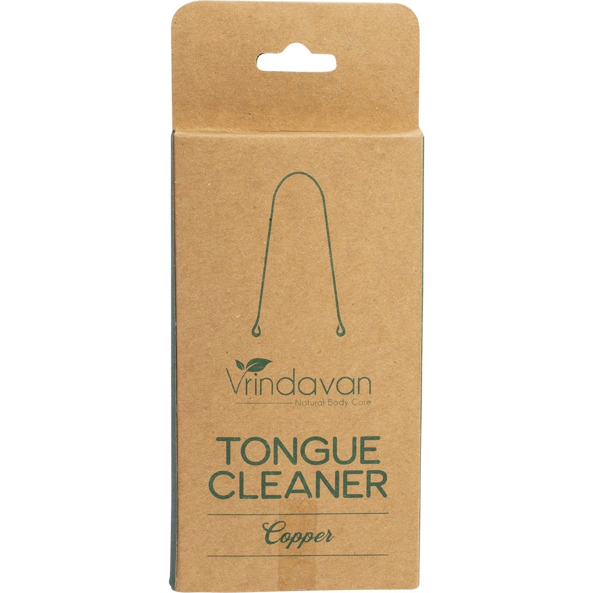 Vrindavan copper tongue cleaner, a U-shaped oral hygiene tool with looped handles on a white background.
