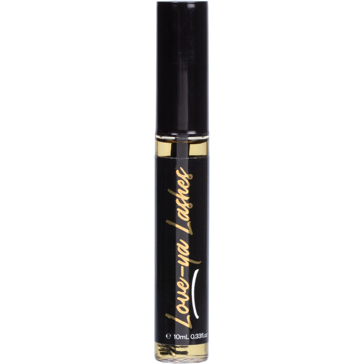 10ml mascara tube of Vrindavan Love-ya Lashes Black Jamaican Black Castor Oil for eyelash and brow growth.