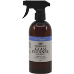 500ml spray bottle of Vrindavan Glass Cleaner Eco Family with a yellow label and lemon essential oil ingredients.