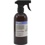 Side view of a 500ml Vrindavan Glass Cleaner bottle with a yellow label and spray nozzle.
