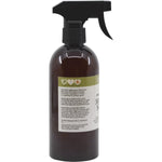 Side view of a 500ml Vrindavan Mould Spray bottle showing the left side of the blue and green label.