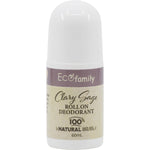 60ml bottle of Vrindavan Clary Sage Roll-On Deodorant with a white cap and botanical label on a white background.