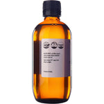 Left side of the 200ml Vrindavan Castor Oil bottle showing usage instructions and details on the botanical label.