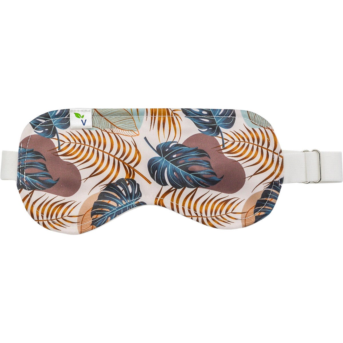 Vrindavan Castor Oil Mask in Natural Flora pattern featuring white fabric with pink and blue floral illustrations.