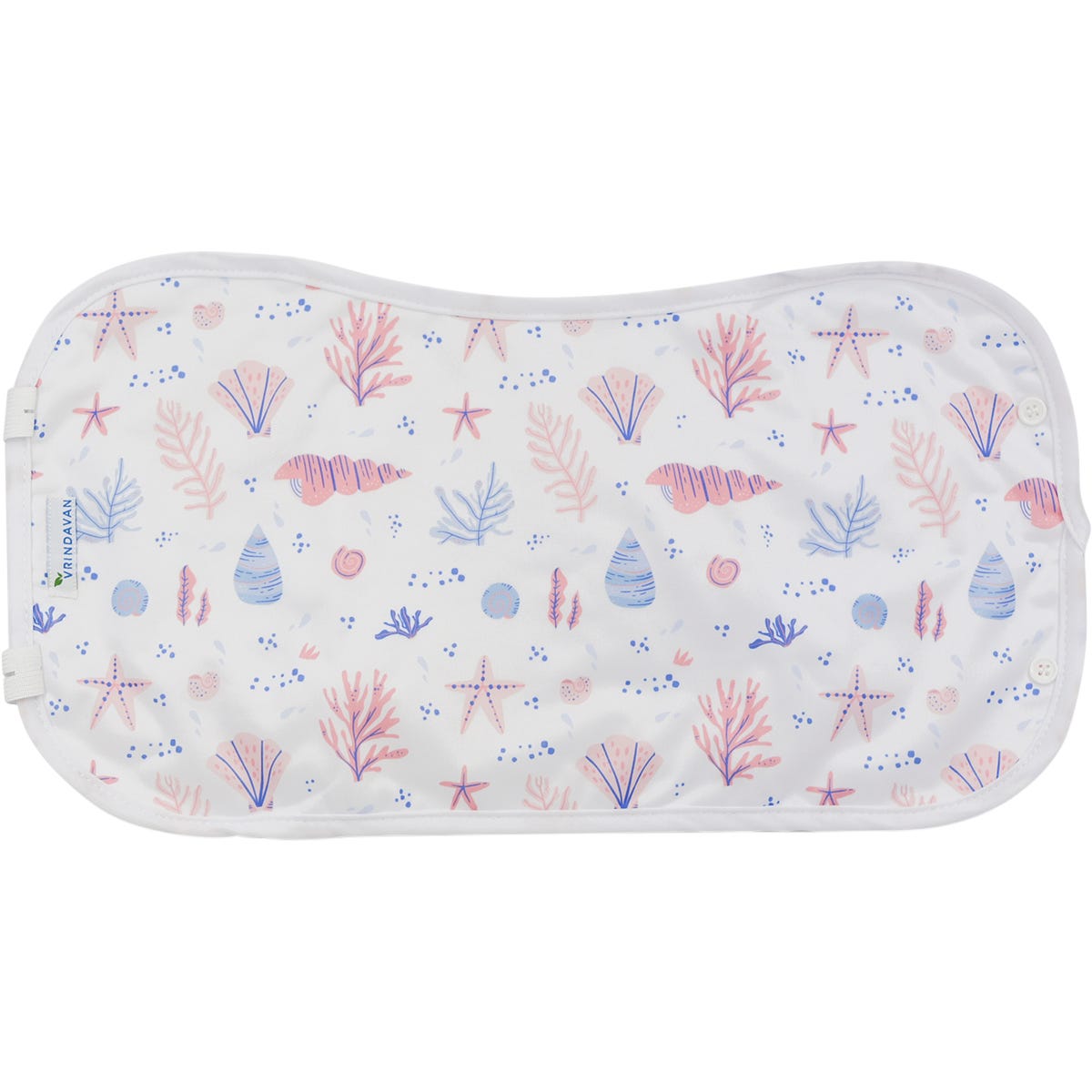 Vrindavan Sea Shells castor oil pack, featuring organic cotton wrap and a calico storage bag on a white background.