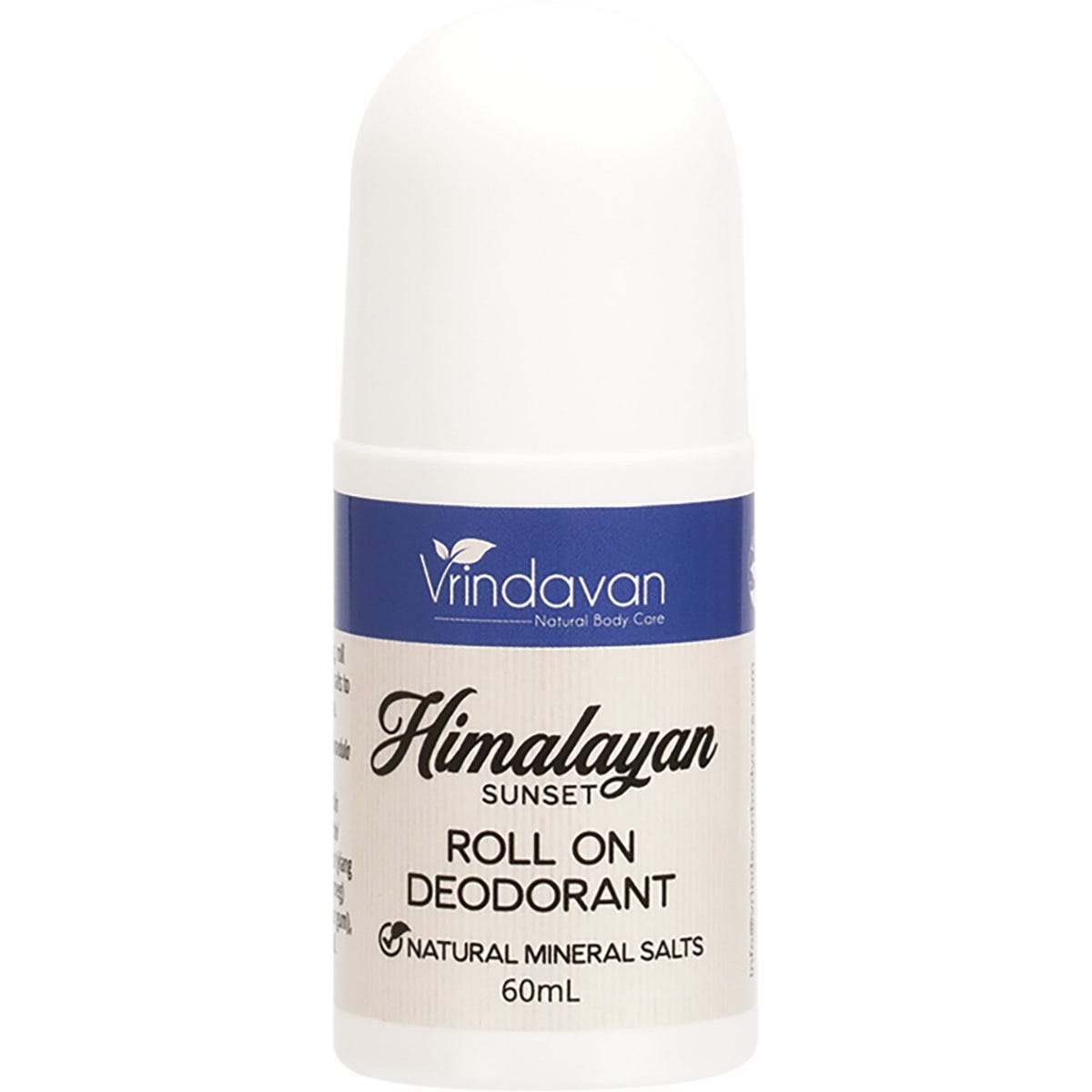 Vrindavan 60ml Himalayan Sunset roll-on deodorant bottle with a white cap and purple label on a white background.