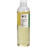 Side view of a 250ml Vrindavan Castor Oil bottle showing organic certification and usage details on a white background.