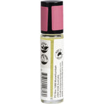 Back of 10ml Vrindavan Majestic Rose Perfume Oil bottle showing organic ingredients and roll-on application instructions.