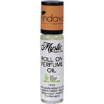 10ml roll-on bottle of Vrindavan Mystic Nature Organic Perfume Oil with a green botanical label on a white background.