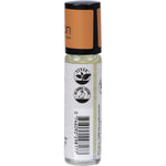 Right side view of 10ml Vrindavan Mystic Nature Perfume Oil roll-on bottle showing ingredients and botanical label.