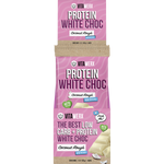 A retail display box of Vitawerx Protein White Chocolate Coconut Rough bars on a white background.