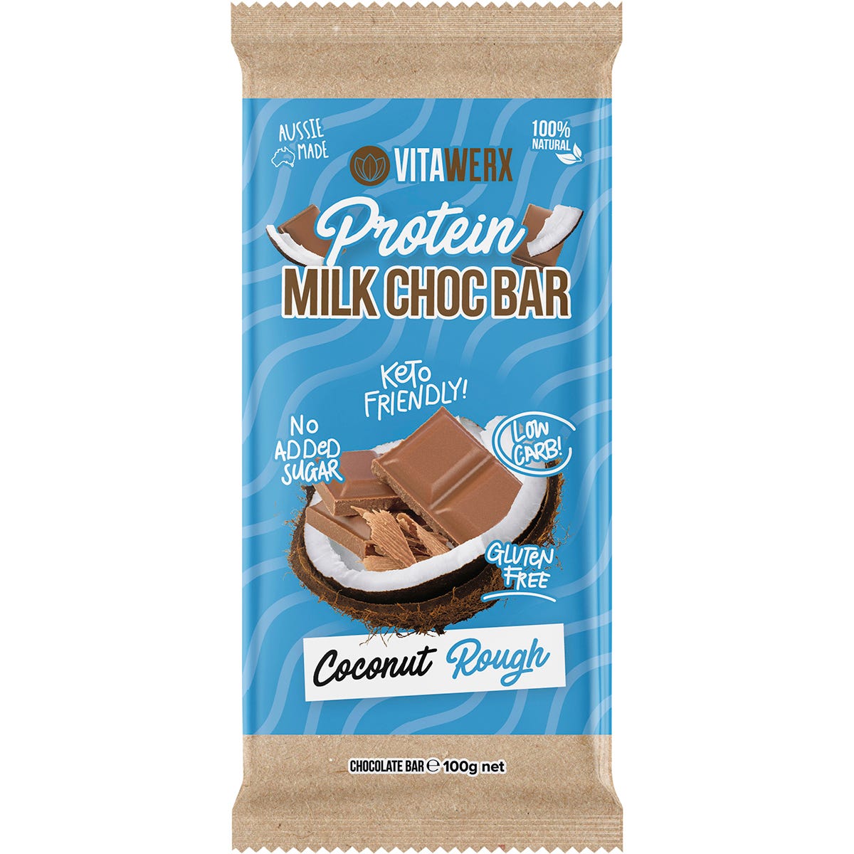 Vitawerx Protein Milk Chocolate Bar Coconut Rough 100g (Pack of 12)