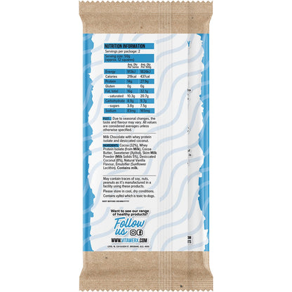 Vitawerx Protein Milk Chocolate Bar Coconut Rough 100g (Pack of 12)
