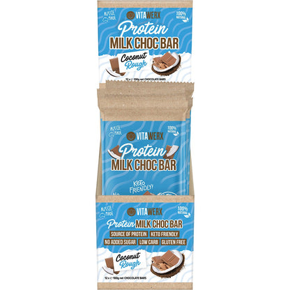 Vitawerx Protein Milk Chocolate Bar Coconut Rough 100g (Pack of 12)