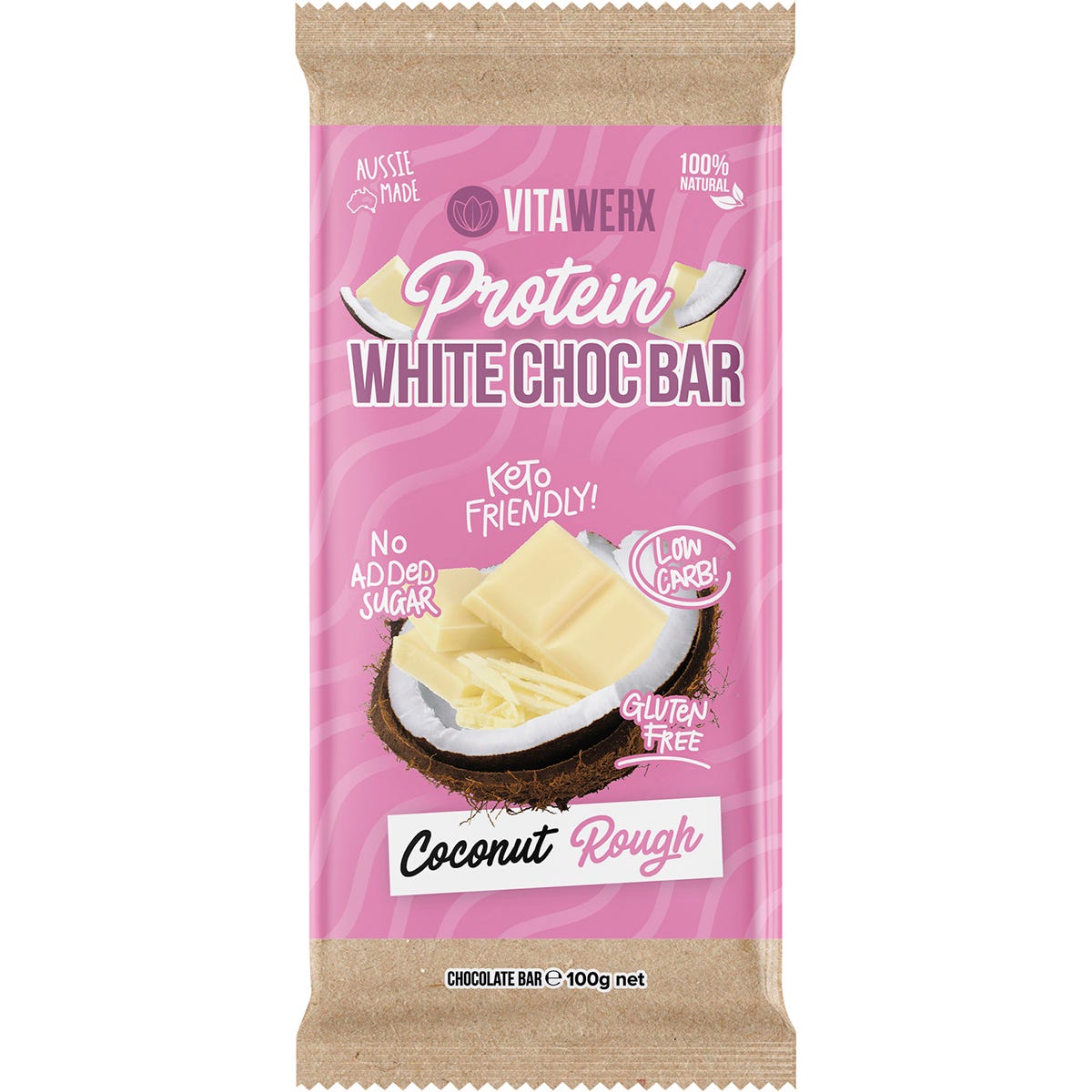 Vitawerx Protein White Chocolate Bar Coconut Rough 100g (Pack of 12)