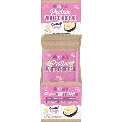Vitawerx Protein White Chocolate Bar Coconut Rough 100g (Pack of 12)