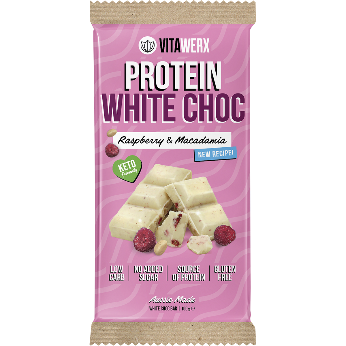 Vitawerx Protein White Choc Bar Raspberry & Macadamia 12x100g