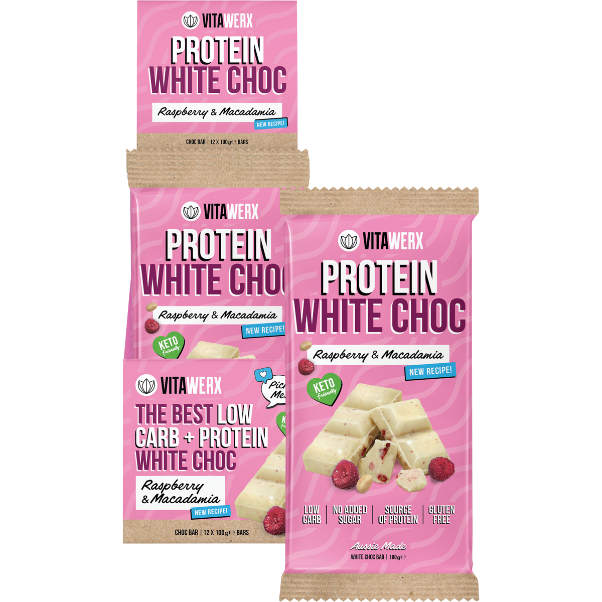Vitawerx Protein White Choc Bar Raspberry & Macadamia 12x100g