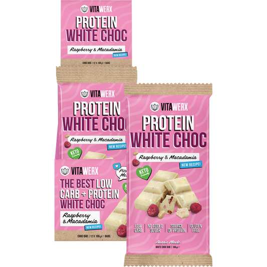 Vitawerx Protein White Choc Bar Raspberry & Macadamia 12x100g
