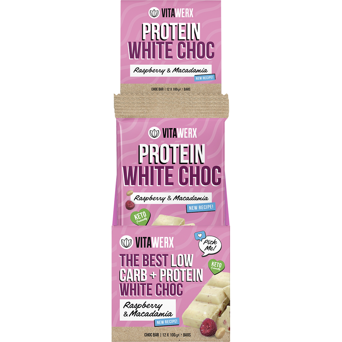 Vitawerx Protein White Choc Bar Raspberry & Macadamia 12x100g