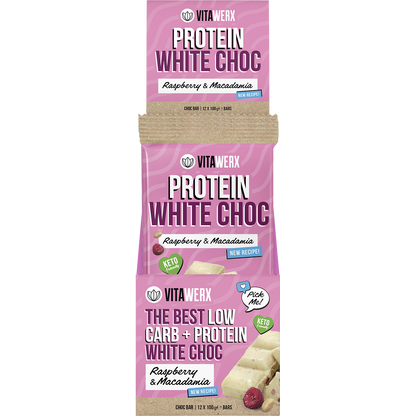 Vitawerx Protein White Choc Bar Raspberry & Macadamia 12x100g