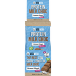 Vitawerx Protein Milk Chocolate Coconut Rough retail display box holding twelve 100g bars on a white background.