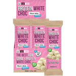 Vitawerx Protein White Chocolate Bar 35g box of 12 and a single unwrapped bar showing white chocolate squares.