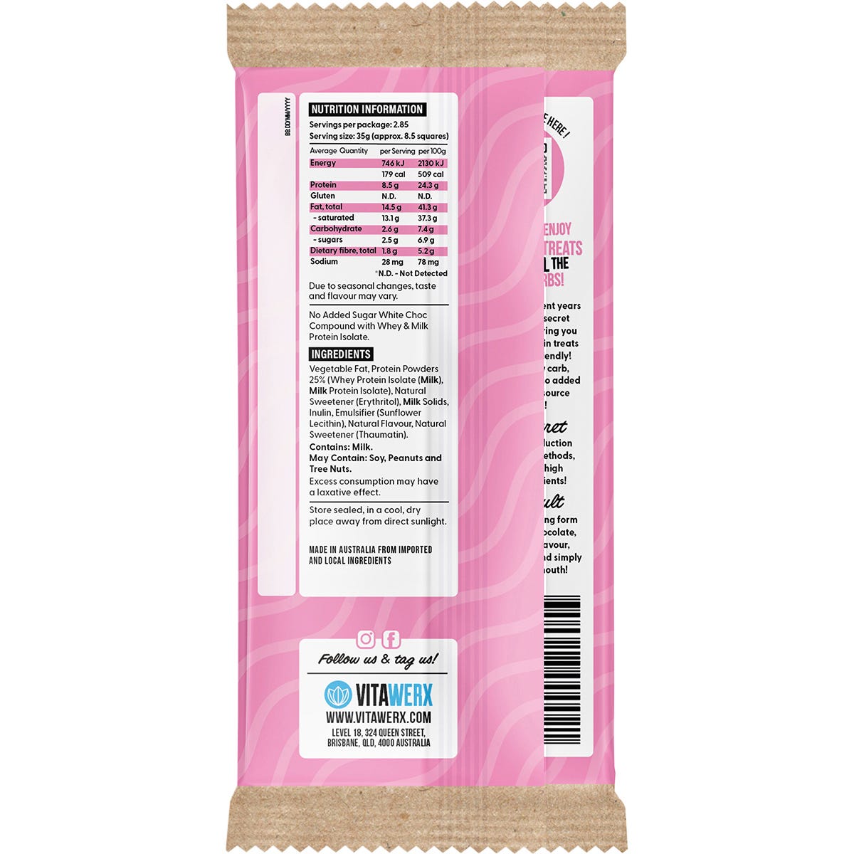 Vitawerx Protein White Choc Bar 100g (Pack of 12)