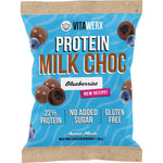 60g bag of Vitawerx Milk Chocolate Coated Blueberries with protein and low carb callouts.