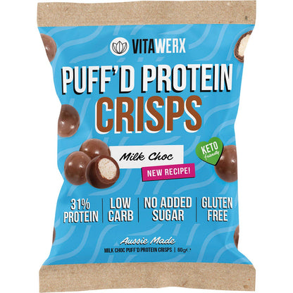 Vitawerx Puff'd Protein Crisps Milk Choc 60g (Pack of 10)