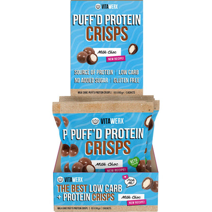 Vitawerx Puff'd Protein Crisps Milk Choc 60g (Pack of 10)