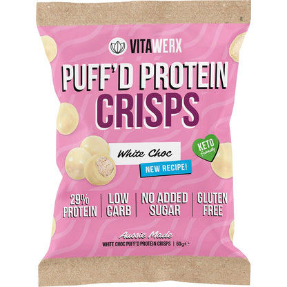 Vitawerx Puff'd Protein Crisps White Choc 60g (Pack of 10)