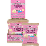 A 60g bag and 10-pack box of Vitawerx White Choc Puff'd Protein Crisps with white chocolate-covered snacks.